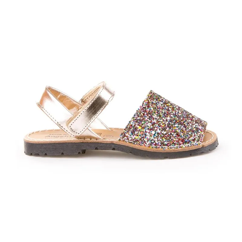 Abarcas Menorquinas Niña Piel Y Glitter Velcro 203 Multicolor, de Angelitos