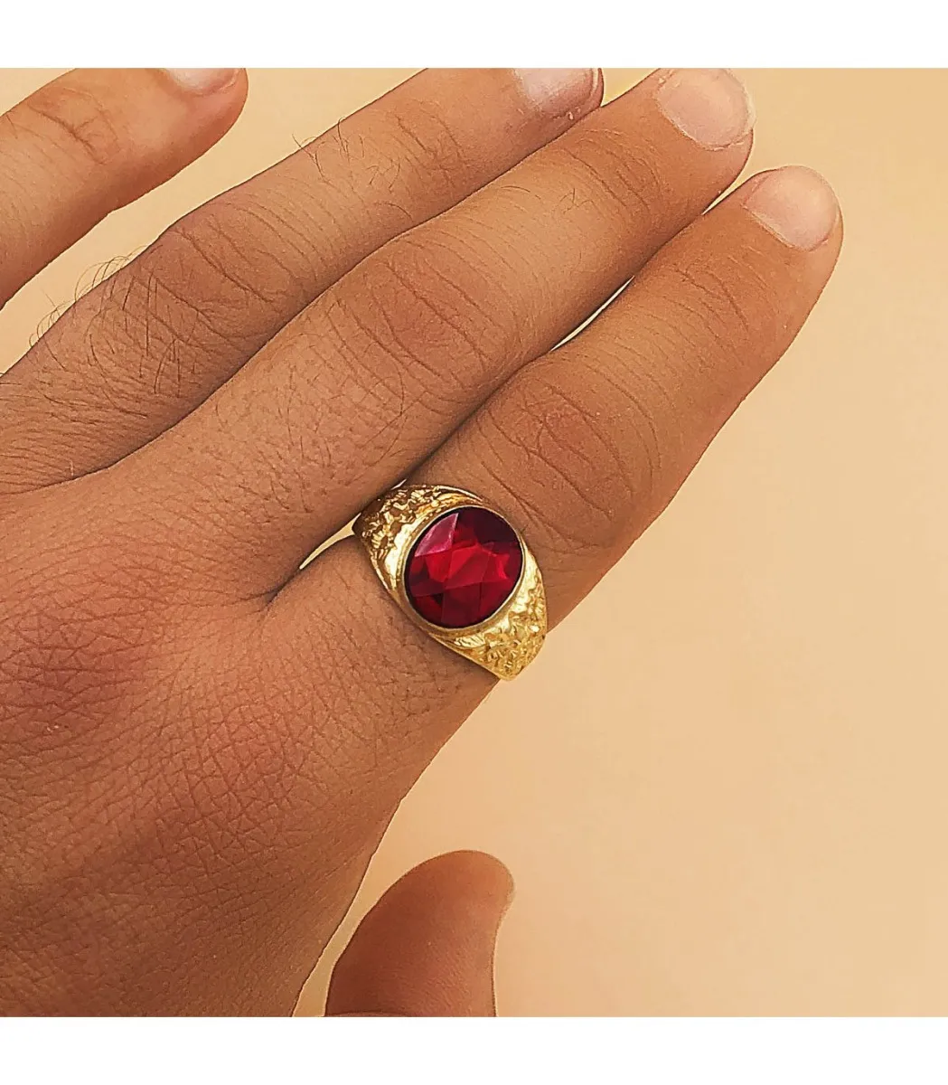 Anillo Oro Hombre Piedra Roja Macizo