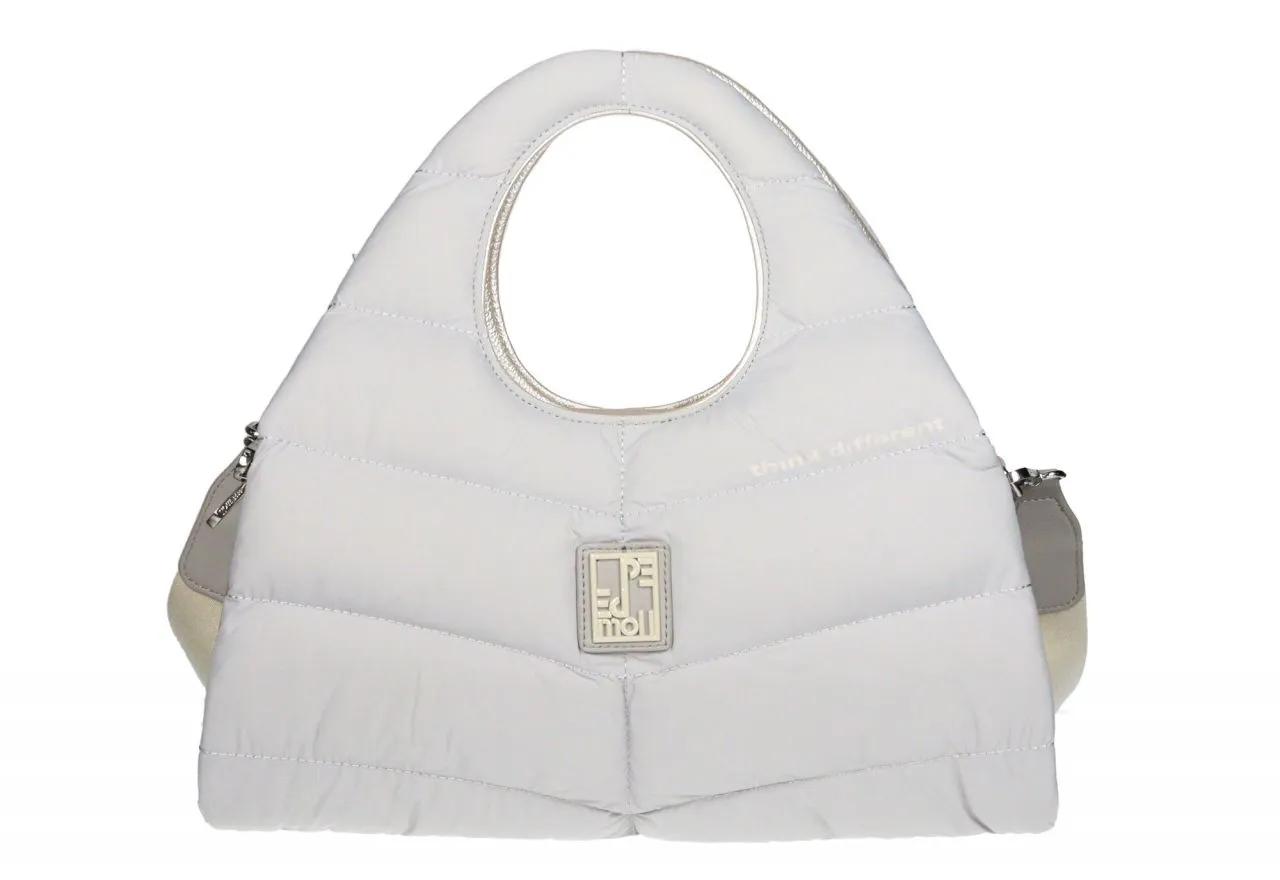 Bolso Acolchado Gris Perla Logo Lados Plateados