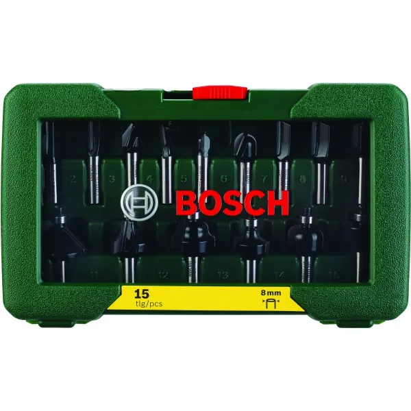 Bosch - 2607019469 - Juego de cuchillos fresados, vástago 8 mm, embalaje plastico, 15 piezas