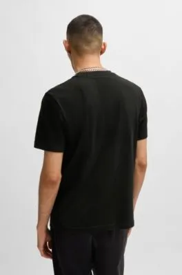 Camiseta de punto de algodón con logo apilado estampado