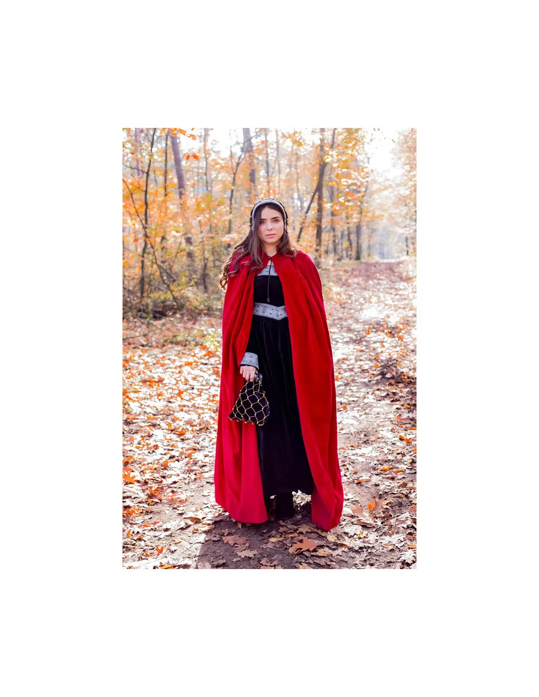 Capa medieval algodón tacto terciopelo Eleonore, color rojo