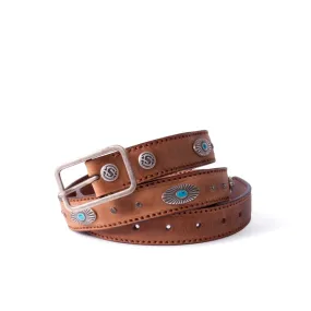 Cinturón Sendra 1156 para mujer en cuero marrón con adornos turquesa