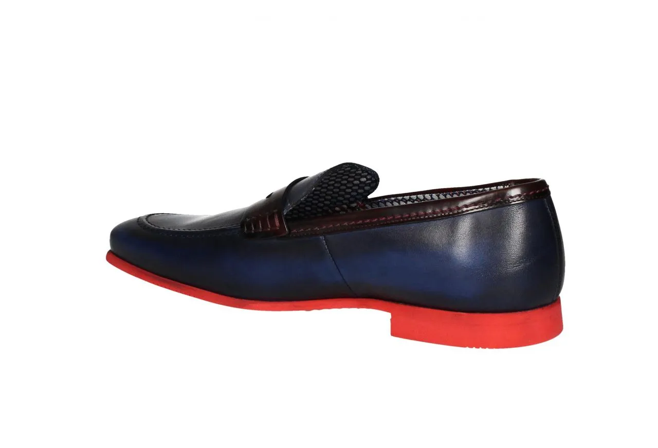 Copete Piel Azul Antifaz/vivo Antic Burdeos Piso Rojo