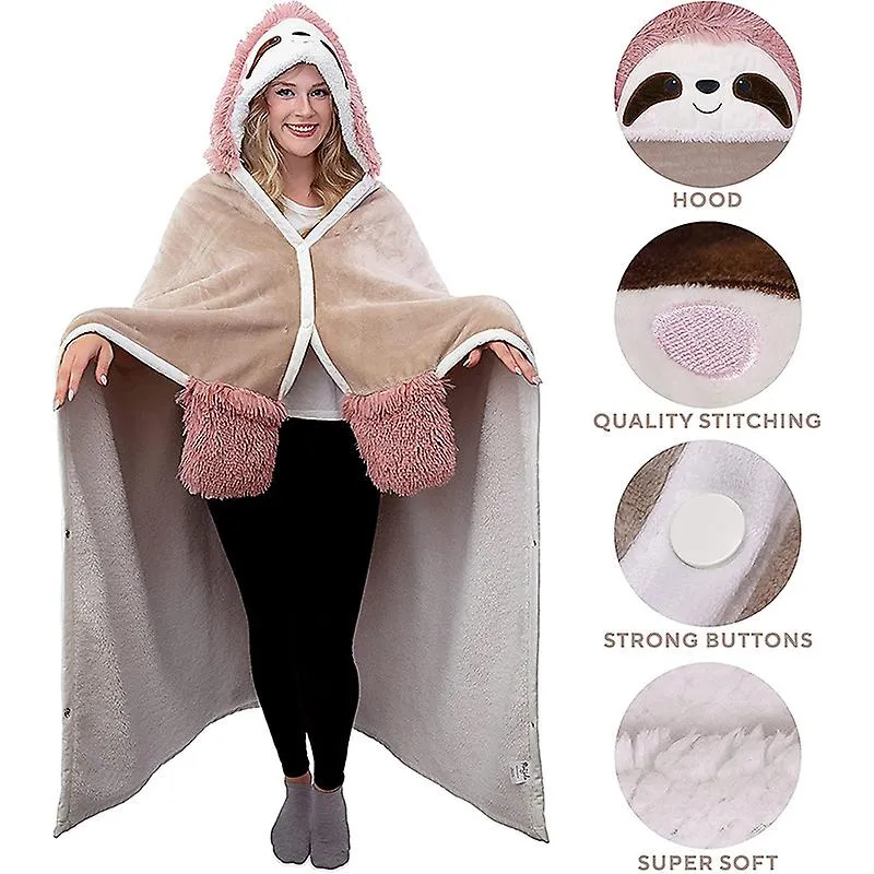GETIT Manta con capucha de cordero de gran tamaño compatible con talla única Niñas Mujer - lindo perezoso
