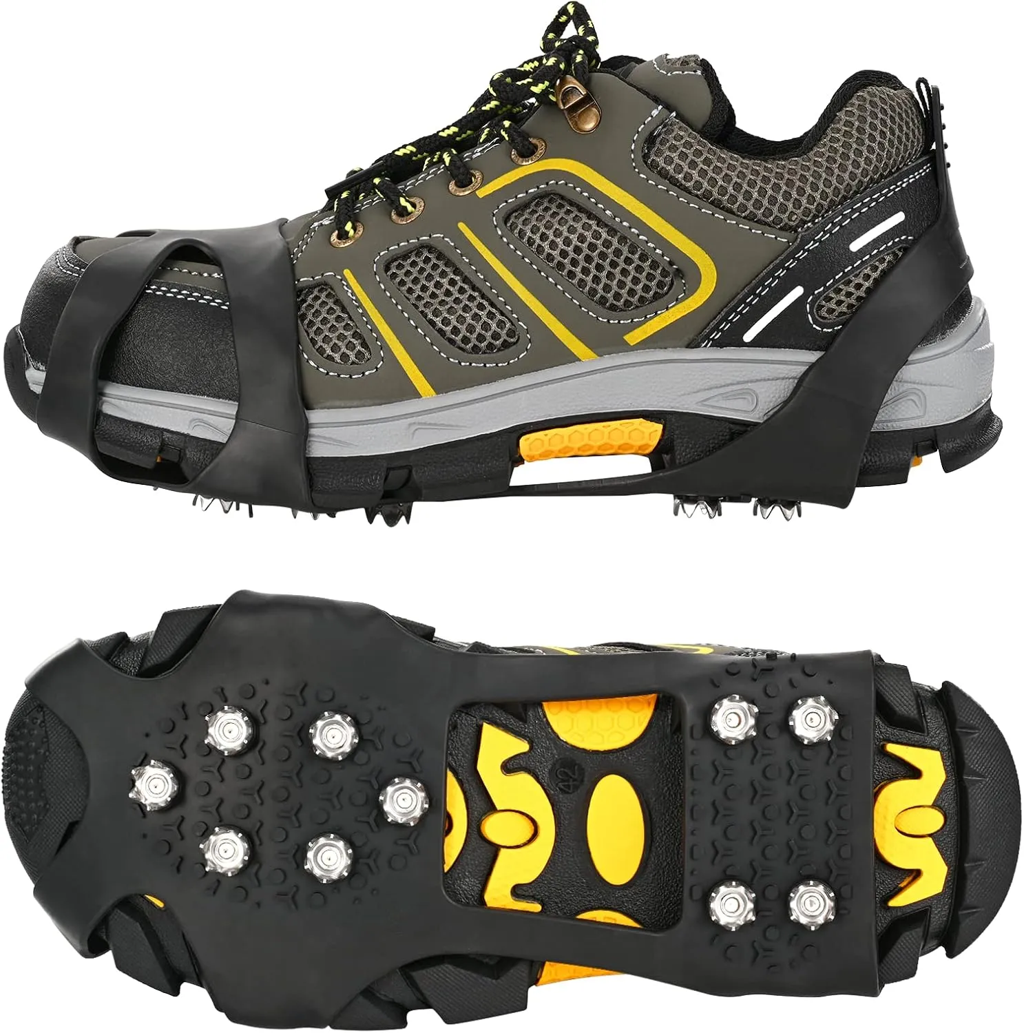 Grectek GT10 Crampones de Acero Inoxidable para Excursiones Pesca Escalada Trotar Montañismo Caminata sobre Nieve y Hielo