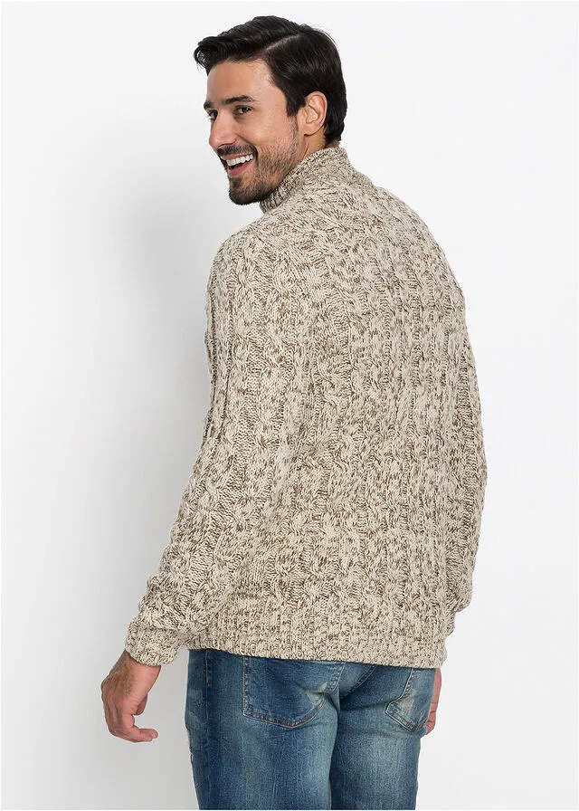 Jersey troyer con cremallera Beige jaspeado