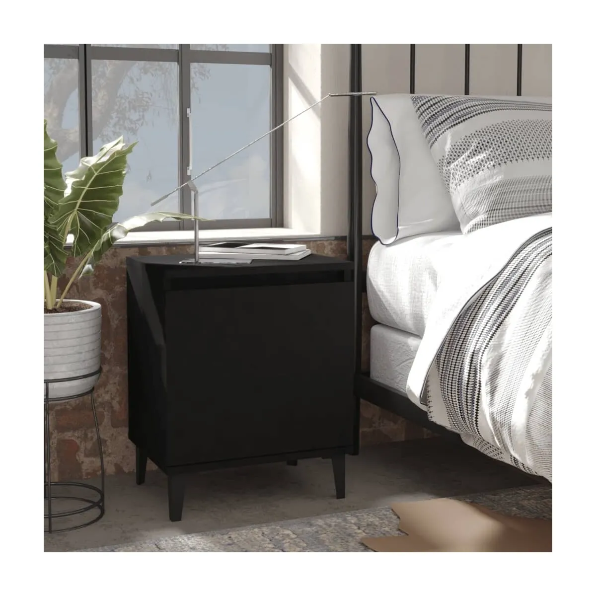 Mesitas de noche con patas de metal negro 40x30x50 cm