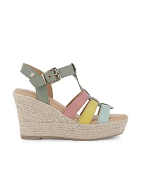 Sandalia cangrejera multicolor de piel mujer verde CARMELA