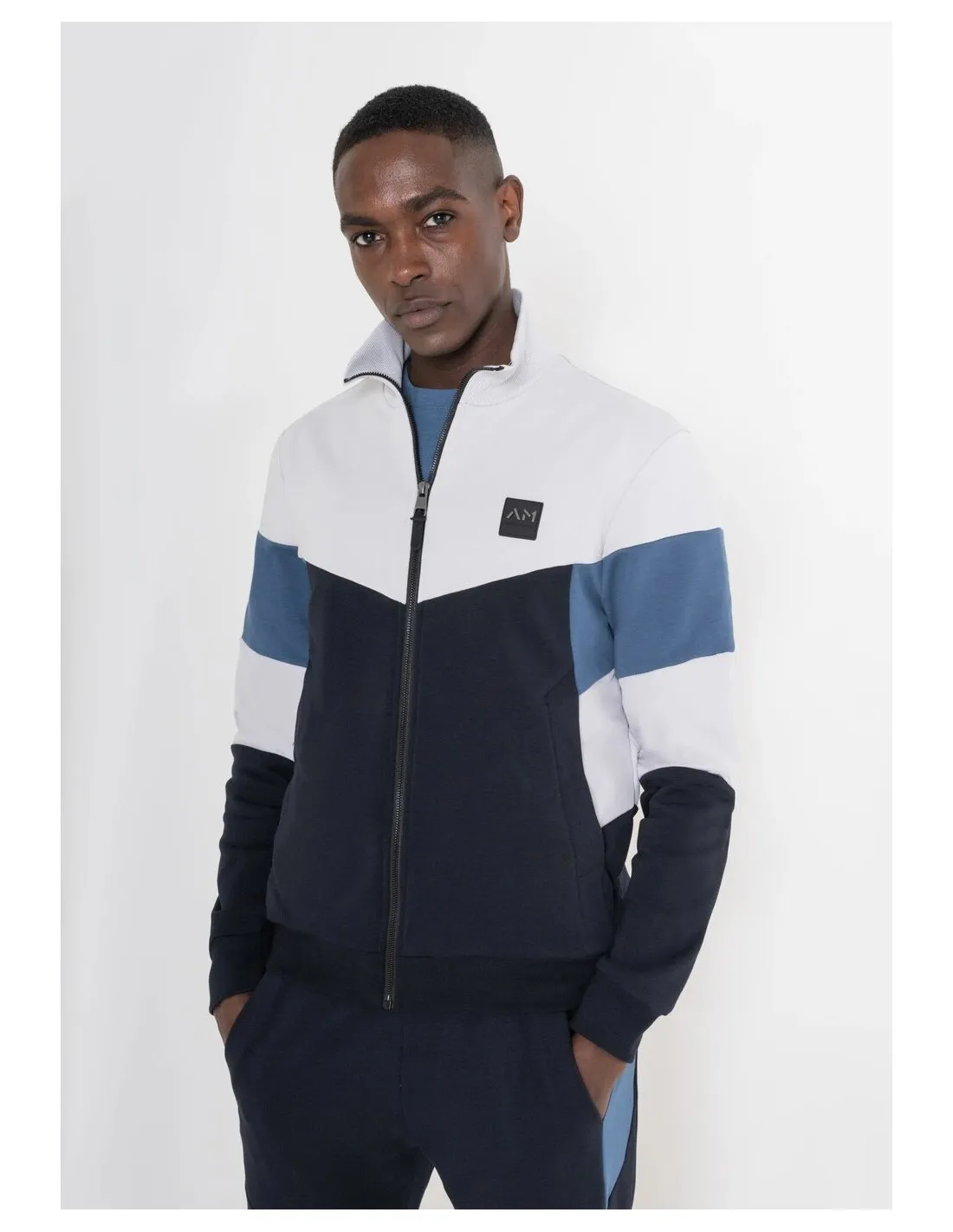 Sudadera con cremallera regular fit de tejido mezcla de algodón con bandas de Antony Morato