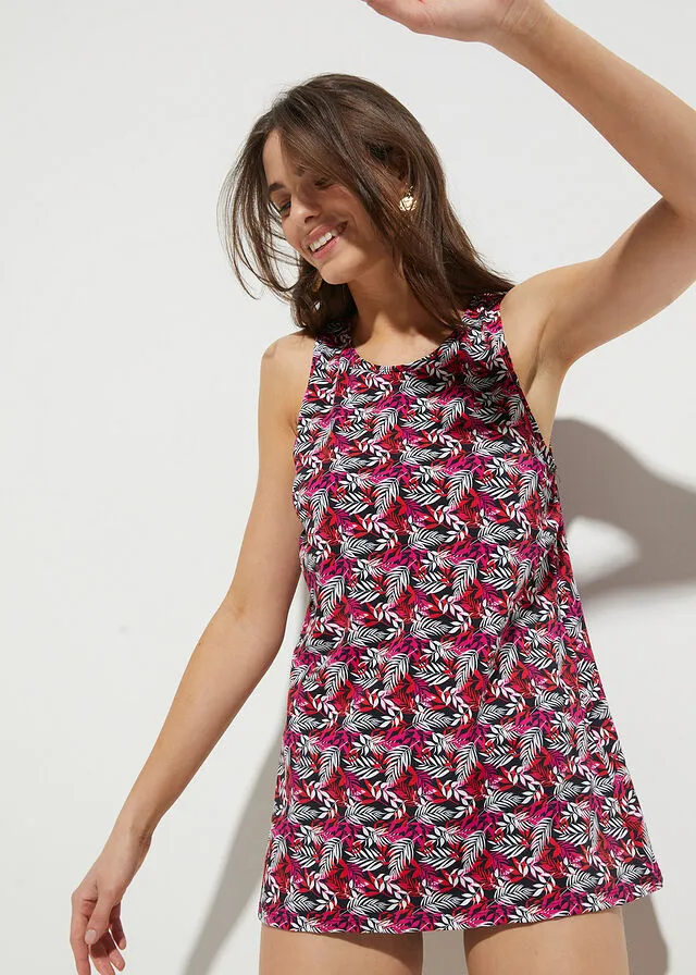 Sujetador de tankini (largo) de poliamida reciclada Negro-rojo floral