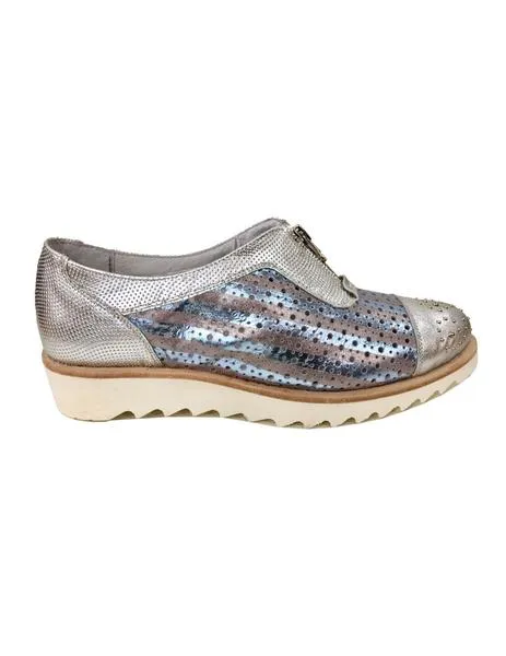 zapato listas plata-azul metalizado con cremallera